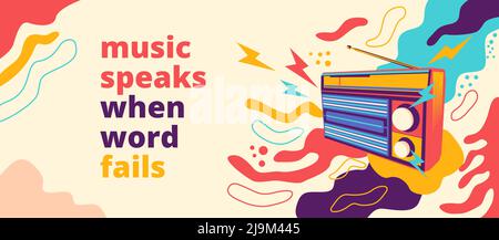 Abstract Background with seamless shapes, retro radio, and slogan. Vector Illustration Stock Vector