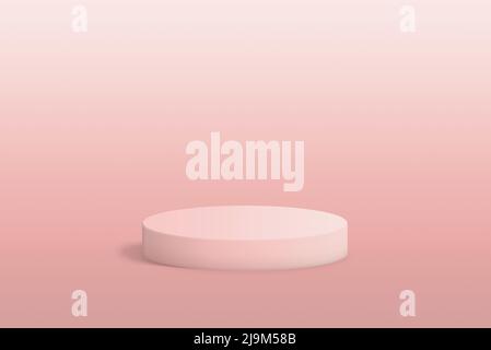 Small cylinder shape pedestal on pink pastel surface for product presentation. Clean flat scene Stock Photo