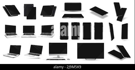 Disabled gadgets with a black blank screen and glare on the screen Stock Vector