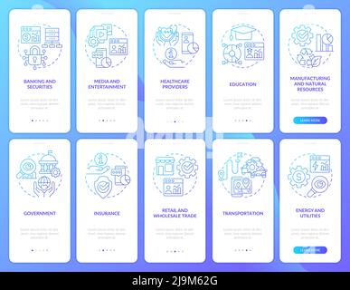 Big data applications blue gradient onboarding mobile app screen set Stock Vector