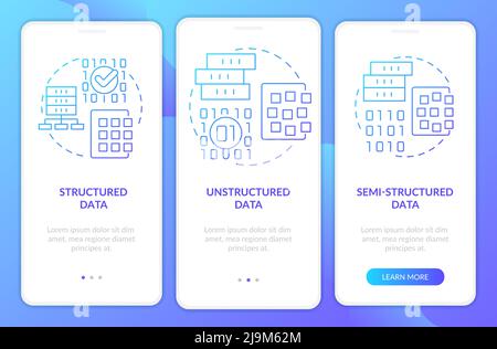 Types of big data blue gradient onboarding mobile app screen Stock Vector