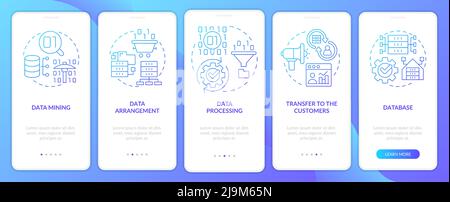 Collect and processing data blue gradient onboarding mobile app screen Stock Vector