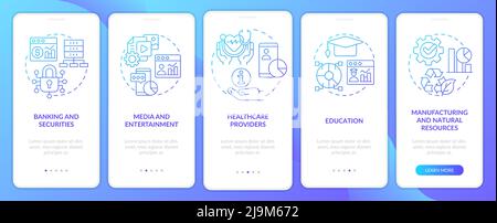 Big data applications types blue gradient onboarding mobile app screen Stock Vector