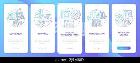 Big data applications types blue gradient onboarding mobile app screen Stock Vector