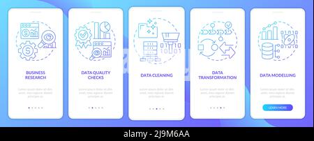 Data mining process blue gradient onboarding mobile app screen Stock Vector