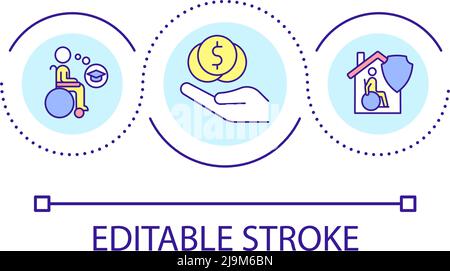 Social programs for people with disabilities loop concept icon Stock Vector