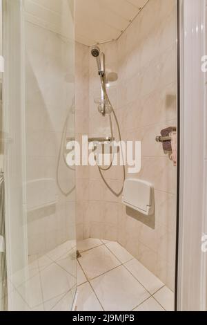 Vintage bathroom with shower cabin Stock Photo