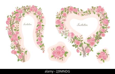 A set of lovely pink roses beautiful frames Stock Vector
