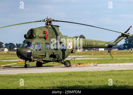 Polish Army Mil Mi-2 helicopter on base. Poland - August 20,2014 Stock Photo