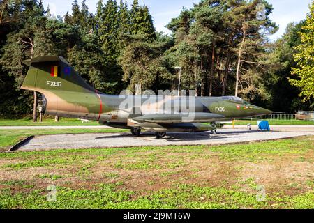 Belgian Air Force Lockheed F-104G Starfighter fighter jet preserved display at Kleine-Brogel Air Base. Belgium - September 8, 2018 Stock Photo