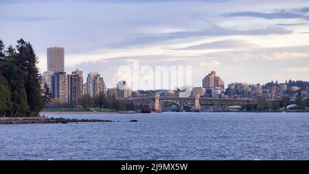 Modern City, Buildings, beach and Burrard Bridge in False Creek on the ...