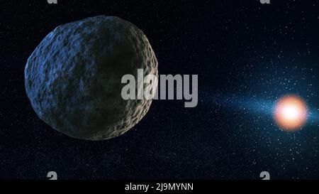 Asteroid entering the solar system, flyby Stock Photo