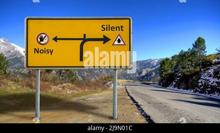 Street Sign the Direction Way to Silent versus Noisy Stock Photo