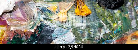 Colorful abstract background. Template for design, wallpaper, banner, poster. Close up of different color oil paint. Banner design Stock Photo