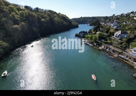 Noss mayo and Newton Ferrers villages in south Devon drone aerial view Stock Photo