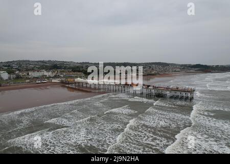 Paignton pier Devon UK drone aerial view Stock Photo