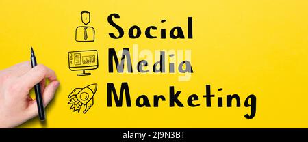 Concept social media marketing or smm. Hand drawn text and icons Stock Photo