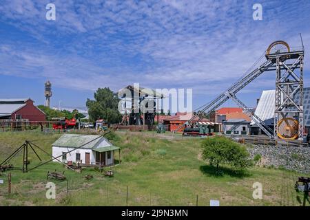 Headframe / winding tower / hoist frame of the Big Hole and Open Mine Museum in Kimberley, Frances Baard, Northern Cape province, South Africa Stock Photo