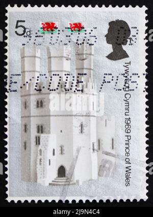 GREAT BRITAIN - CIRCA 1969: a stamp printed in the Great Britain shows Eagle Tower, Caernarvon Castle, Wales, circa 1969 Stock Photo