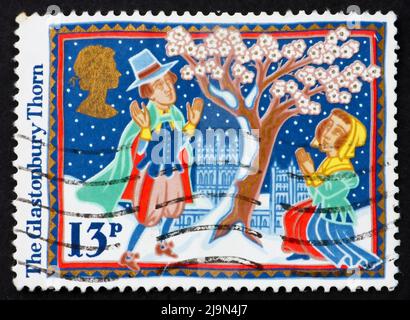 GREAT BRITAIN - CIRCA 1986: a stamp printed in the Great Britain shows Glastonbury Thorn, Christmas, circa 1986 Stock Photo