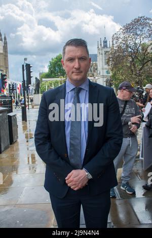 John Finucane attends, the British government plan to change the law in relation to the British agent and soldier who murder Irish Catholic and Irish Republic exempt from prosecution. The victims of the families here to seeking justice curry a coffin in front of Downing street, London, UK. - 24 May 2022. Stock Photo