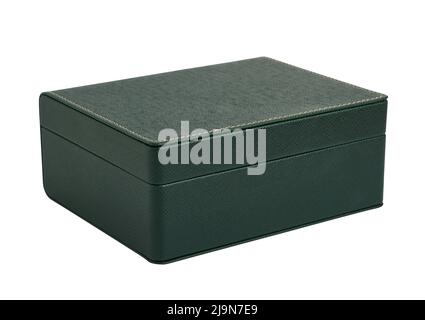 Testurized eco leather gift box, isolated on white background, close-up Stock Photo