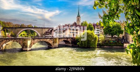 Romantic streets and canals of Bern capital city of Switzerland. Swiss travel and landmarks Stock Photo
