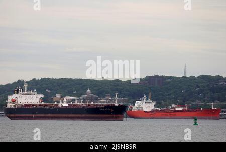 Oil tankers the Yamilah III and the Bow Gemini are seen anchored in New York Harbor in New York City, U.S., May 24, 2022.  REUTERS/Brendan McDermid