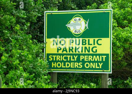 A close up view of a no parking sogn, permit holders only Stock Photo