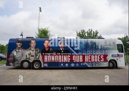 Republic Square Park. 24th May, 2022. Carry The Load bus before the start of the West Coast Route of the 2022 National Relay to rally and honor the sacrifices of our nationÕs heroes at Republic Square Park. Austin, Texas. Mario Cantu/CSM/Alamy Live News Stock Photo