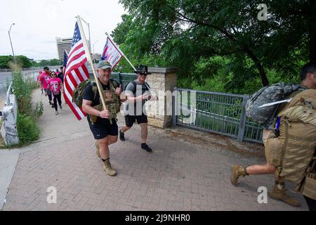 Republic Square Park. 24th May, 2022. Carry The Load West Coast Route of the 2022 National Relay arrives to rally and honor the sacrifices of our nationÕs heroes at Republic Square Park. Austin, Texas. Mario Cantu/CSM/Alamy Live News Stock Photo