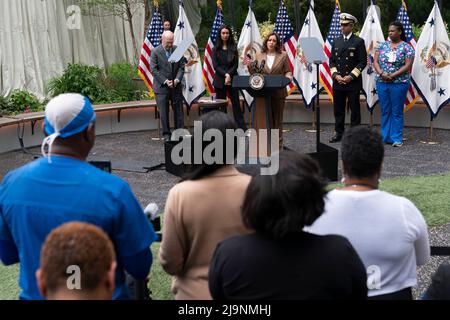 Washington, United States Of America. 23rd May, 2022. United States Vice President Kamala Harris makes remarks in honor of mental health awareness month at Children's National Hospital in Washington, DC, May 23, 2022. Credit: Chris Kleponis/Pool/Sipa USA Credit: Sipa USA/Alamy Live News Stock Photo