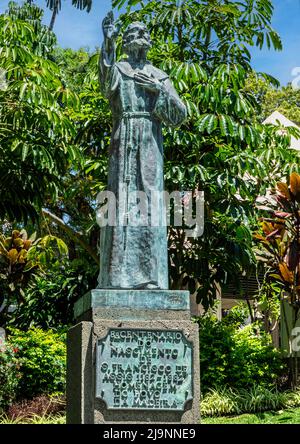 The bronze statue of St Francis of Assisi in the Municipal Gardens, Funchal, Madeira. Sculptor Jaime Santos. Stock Photo