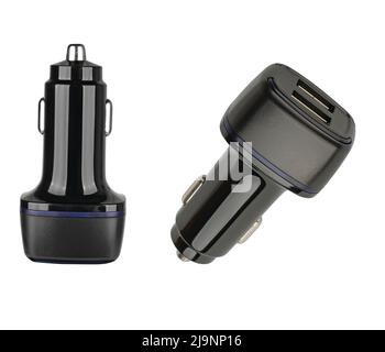 Charger for the phone from the cigarette lighter, an accessory for the phone, on a white background in isolation Stock Photo