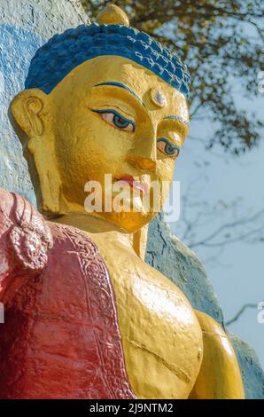 Statue of Lord Buddha at Swayambhunath Stupa, Kathmandu, Nepal Stock Photo