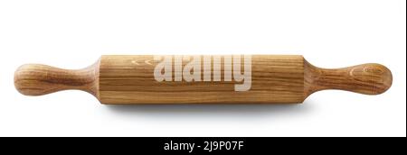 new wooden rolling pin isolated on white background Stock Photo