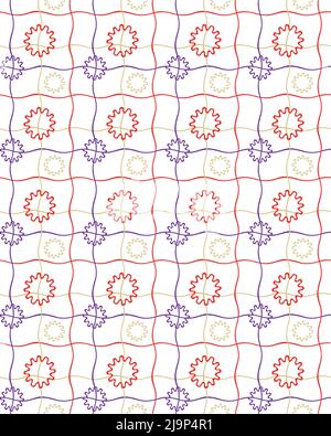 Scribbled wave line seamless pattern, cute geometrical grid, check template, decorative shapes. Stock Vector
