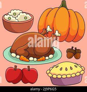 Thanksgiving Feast Colored Cartoon Illustration Stock Vector