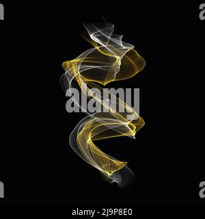 Abstract transparent figure. Aerial flying flame, smoke, bright colored fog. Yellow color Stock Photo