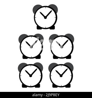 five alarm clock. on white background Stock Vector