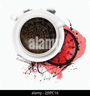 Trash polka clock coffe background Stock Vector
