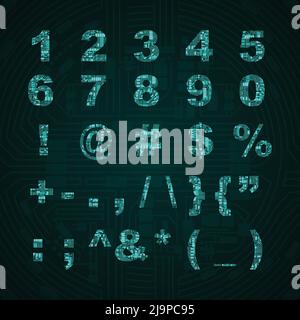 Electric circuit crypto english numbers Stock Vector