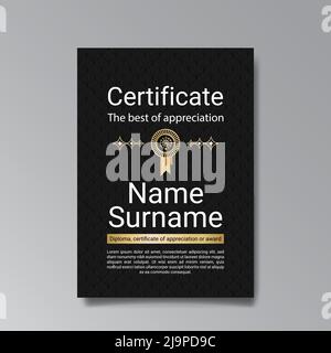 Art Deco luxury Certificate of appreciation  template with geometry gold and black frame and  Design for diploma or award Stock Vector