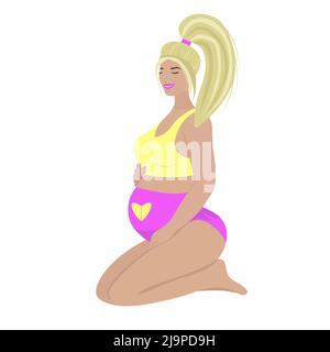 Cute pregnant blonde in swimsuit, illustration Stock Vector