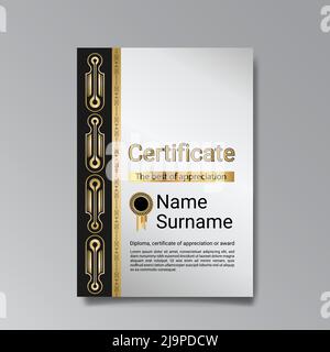 Art Deco luxury Certificate of appreciation  template with geometry gold and black frame and  Design for diploma or award Stock Vector