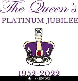 The Queens Platinum Jubilee crown celebration poster of Queen Elizabeth. Vector illustration for Her Majesty The Queen on her 70 years of service from 1952 to 2022 Stock Vector