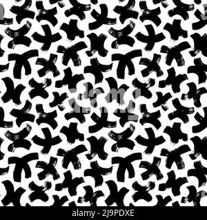 Black curved crosses or pluses seamless pattern. Stock Vector