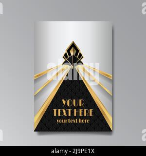 Art Deco A4 page template, retro style for web and print, city and the lights pattern with golden lines. Modern design for menu or flyer, luxury gentl Stock Vector