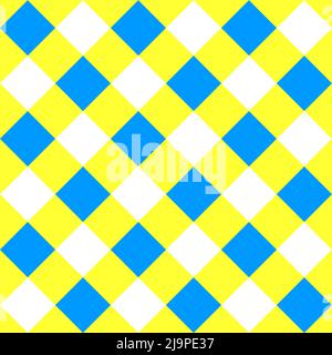 Gingham seamless pattern in blue and yellow Ukrainian colors. Diagonal checkered texture for picnic blanket, tablecloth, plaid, clothes. Fabric geometric background. Vector flat illustration Stock Vector