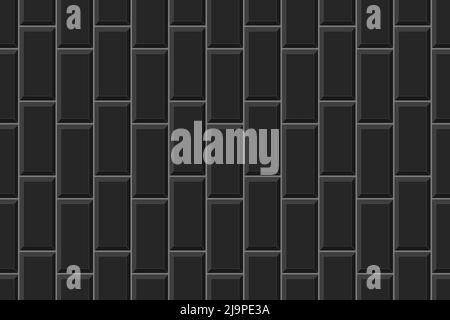Vertical rectangle tile layout. Ceramic or brick black wall seamless pattern. Kitchen backsplash or bathroom floor background. Interior or exterior texture. Vector flat illustration Stock Vector